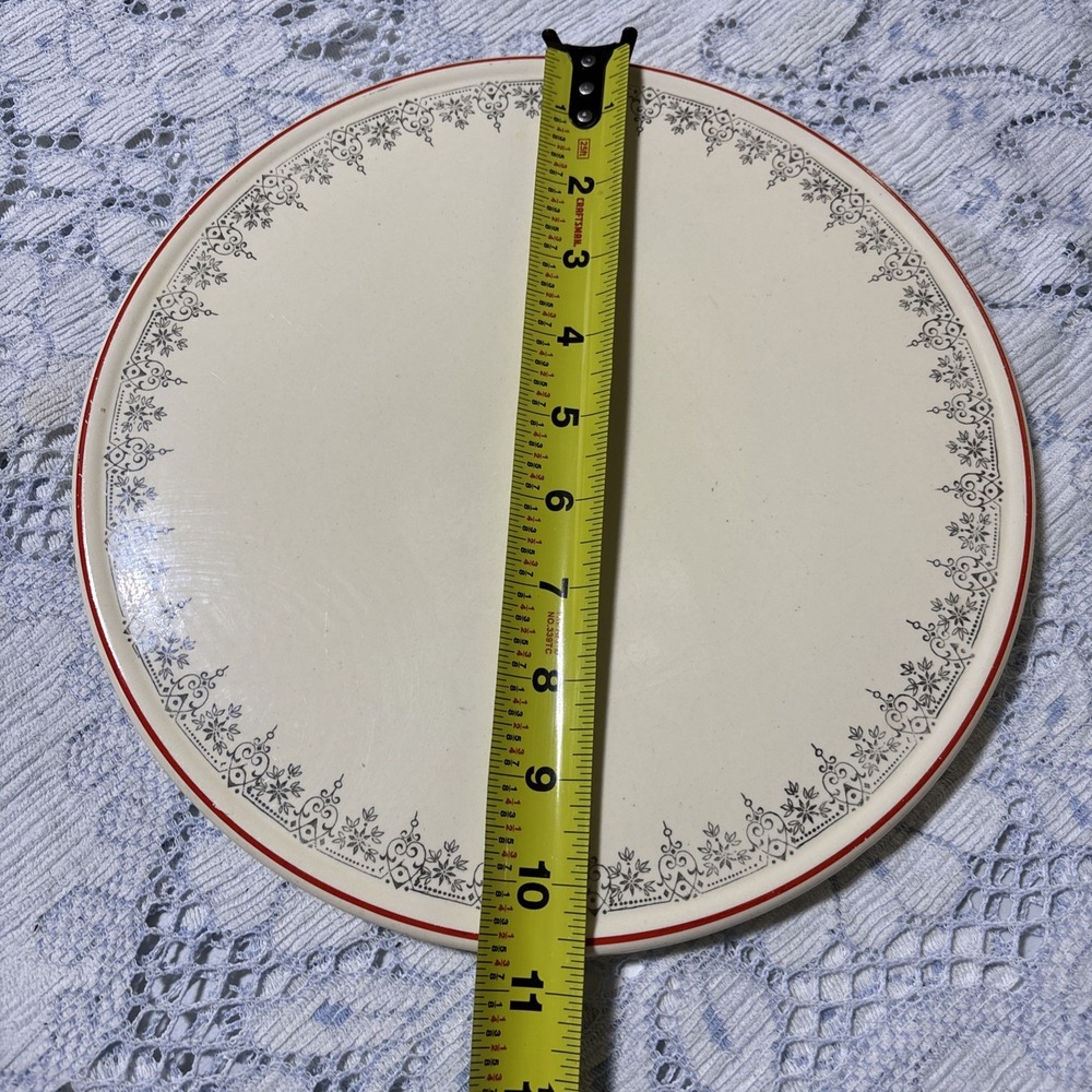 Winter Theme Cake Plate.  Red Rim With Silver Design 10.5 Inches - Picture 8 of 9